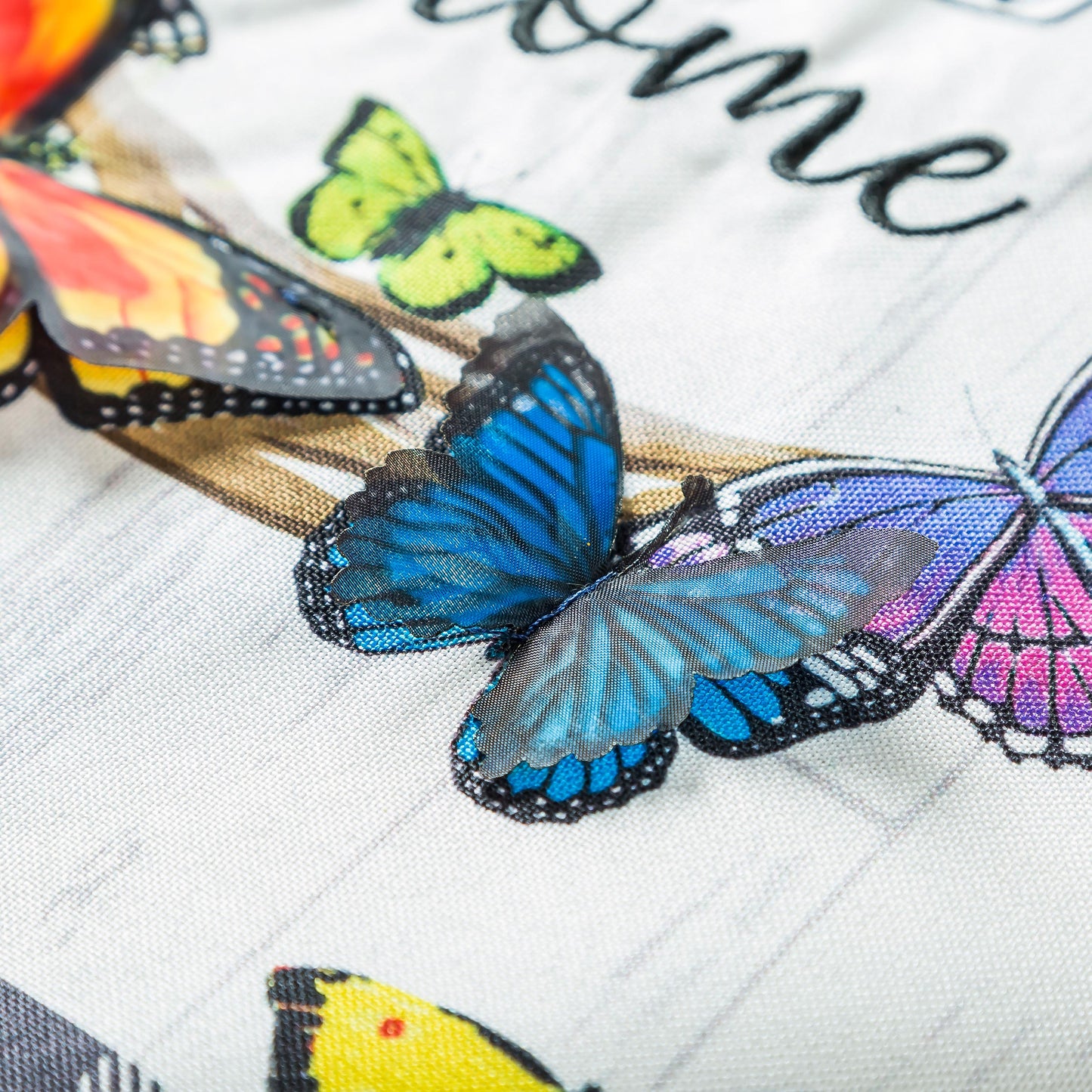 Butterfly Welcome Wreath Garden Linen Flag