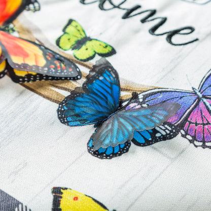 Butterfly Welcome Wreath Garden Linen Flag