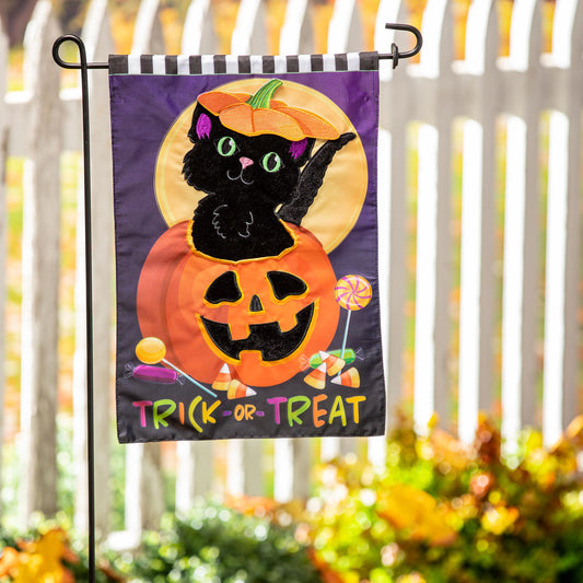 Trick or Treat Kitten Applique Garden Flag