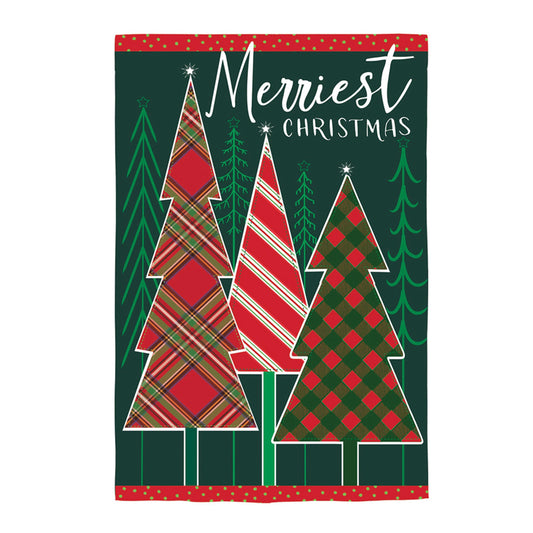 Merriest Christmas Tree Applique House Flag