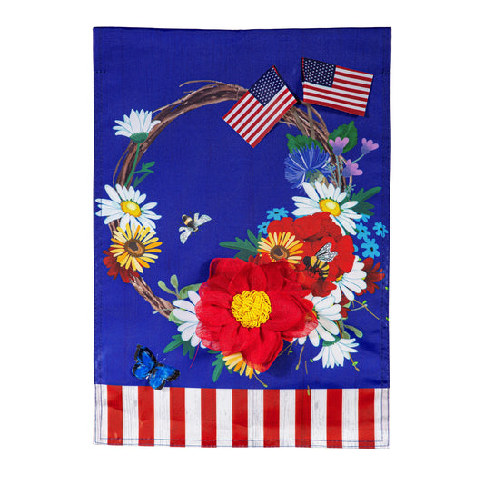 Patriotic Wreath Applique Garden Flag