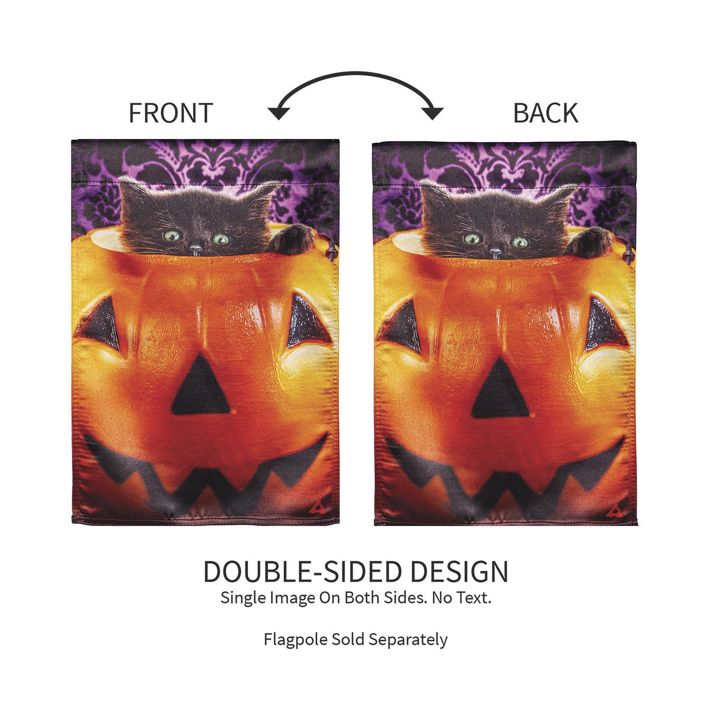 Kitten in  Jack O'Lantern Pumpkin Bucket Lustre Garden Flag