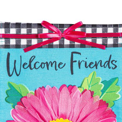 Welcome Friends Daisy Burlap Garden Flag