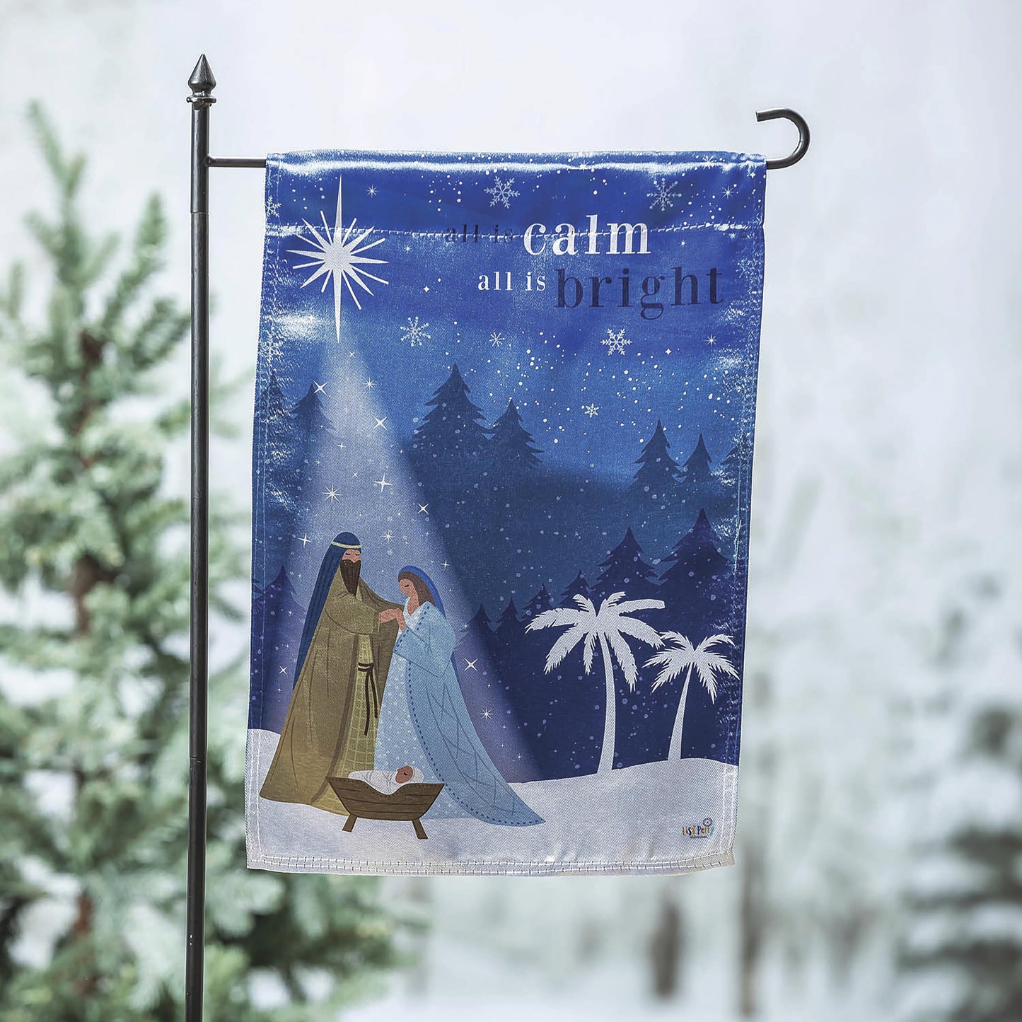 All is Calm Nativity Lustre Garden Flag