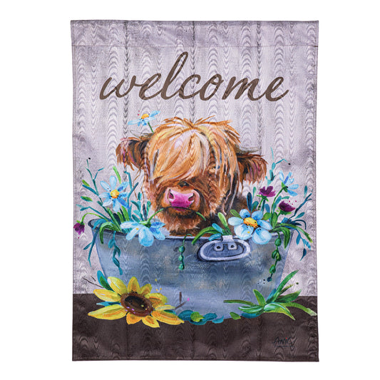Relaxing Highland Cow Moire House Flag