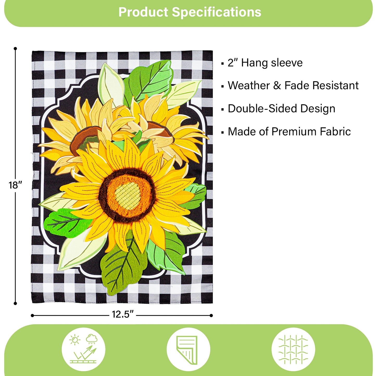 Sunflowers and Checks Garden Linen Flag