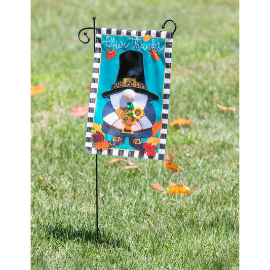 Pilgrim Gnome Applique Garden Flag