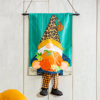 Fall Gnome with Pumpkin Kickin Garden Flag
