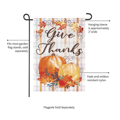Plaid Pumpkin Greetings Garden Linen Flag