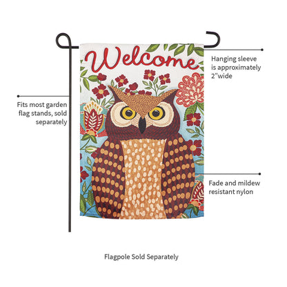 Fall Owl Welcome Garden Suede Flag