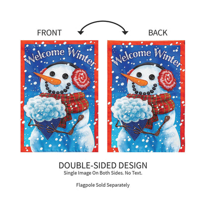 Snowman with Bouquet Applique House Flag