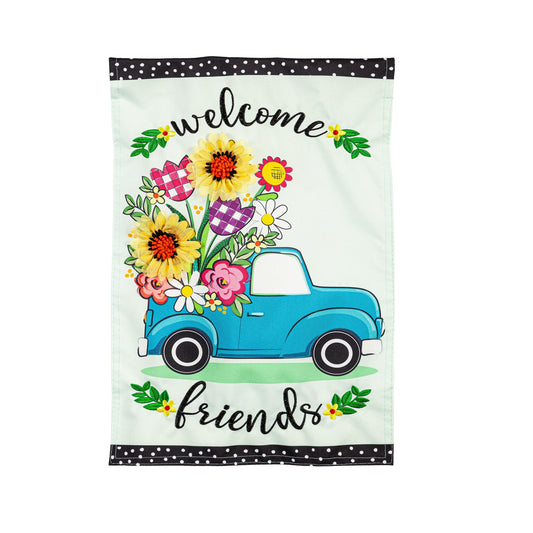 Flower Truck Linen Garden Flag