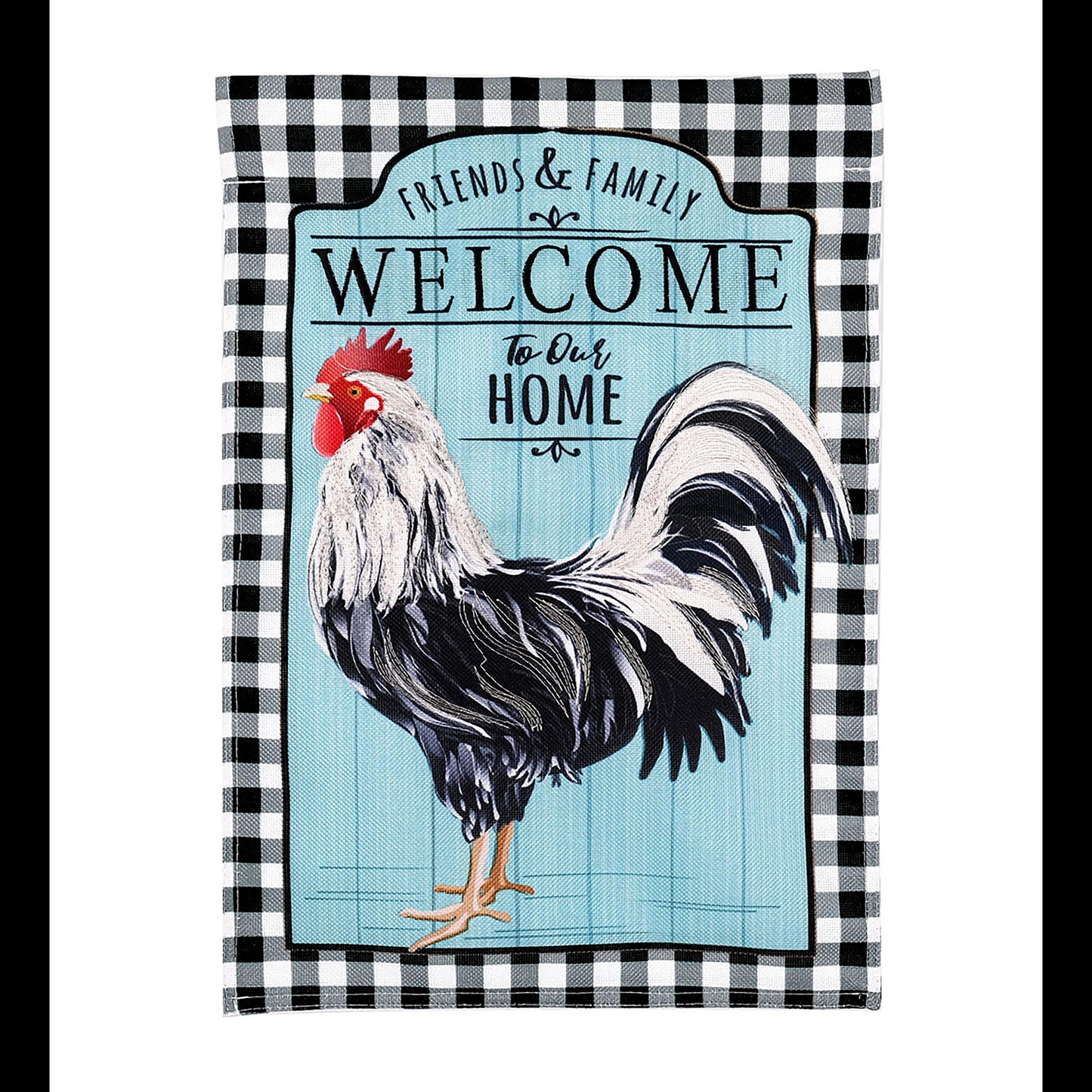 Black and White Rooster Garden Burlap Flag
