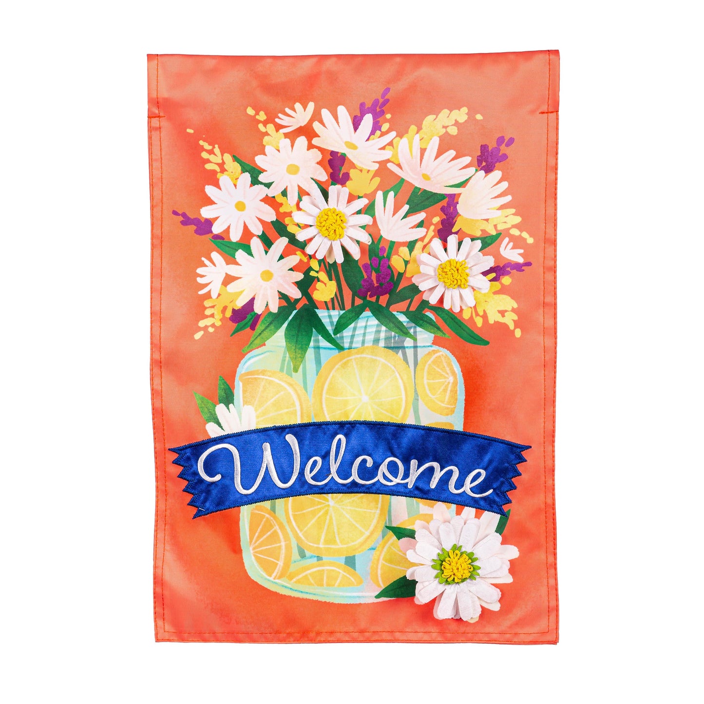 Jar of Lemons and Florals Applique Garden Flag