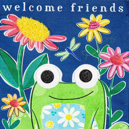 Welcome Friends Frog Burlap Garden Flag
