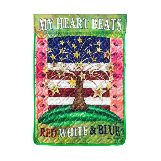 American Heart Beat Garden Quilted Flag