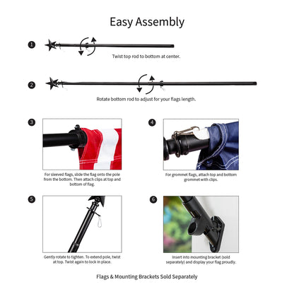 Star Metal Extendable House Flag Pole, Black