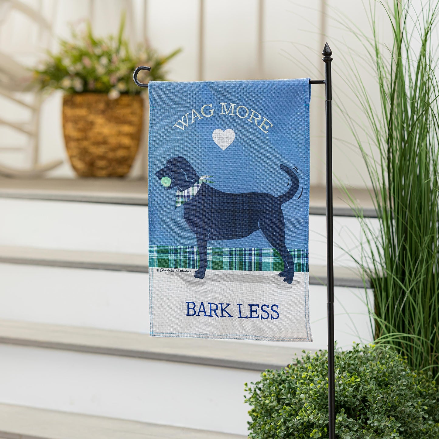 Wag More, Bark Less Garden Burlap Flag