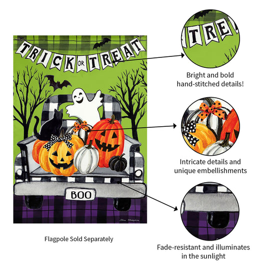 Trick-or-Treat Truck Garden Suede Flag