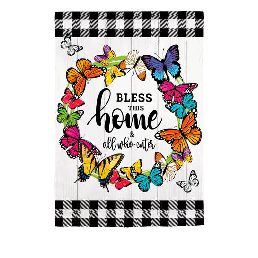 Butterfly Welcome Wreath Applique Garden Flag