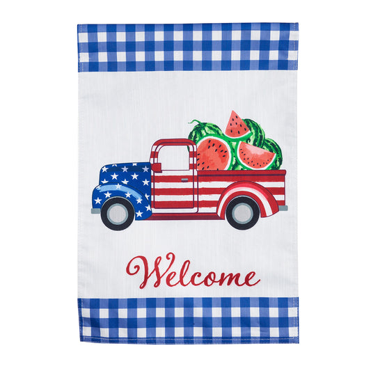 Patriotic Watermelon Truck Garden Strié Flag