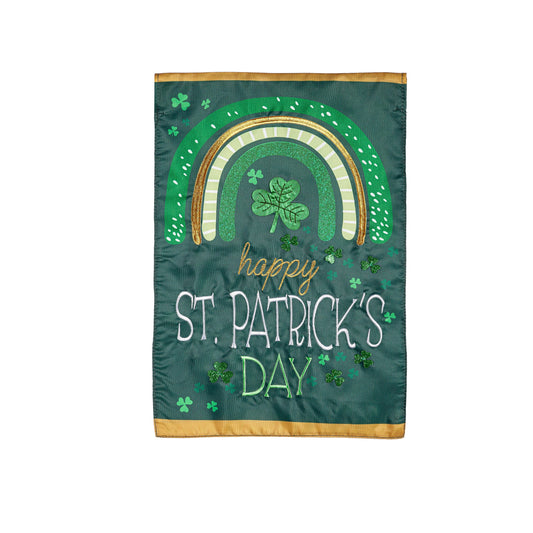 Rainbow and Shamrocks Applique Garden Flag