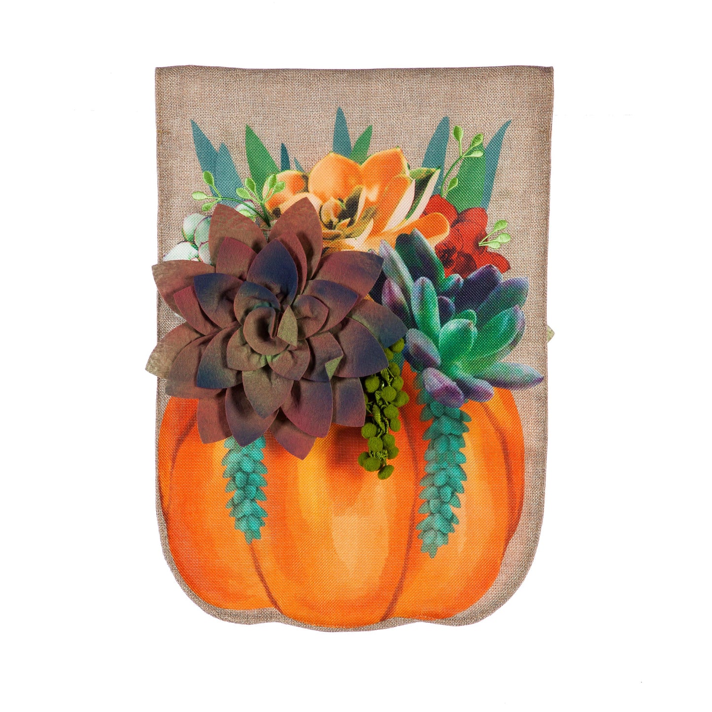Fall Succulents Garden Burlap Flag