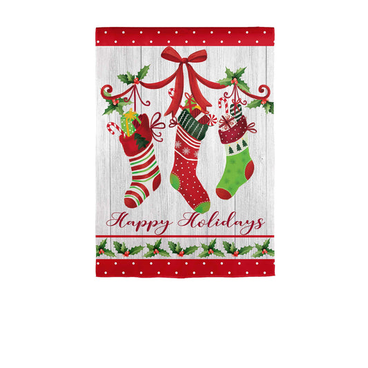 Happy Holidays Stocking Applique Garden Flag