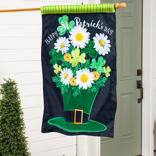 Happy St. Patrick's Day Floral Hat Applique House Flag