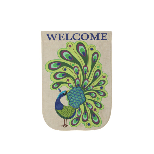 Peacock Garden Burlap Flag