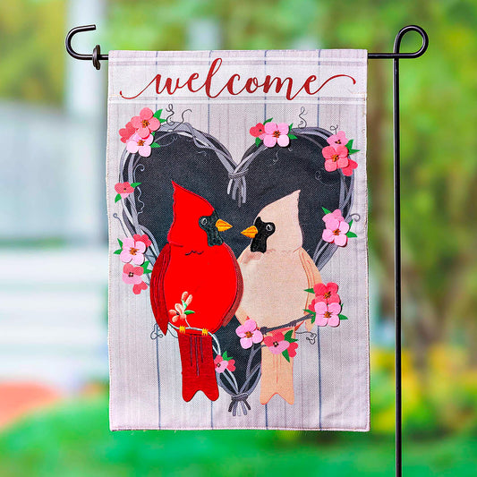 Cardinal Couple Garden Burlap Flag