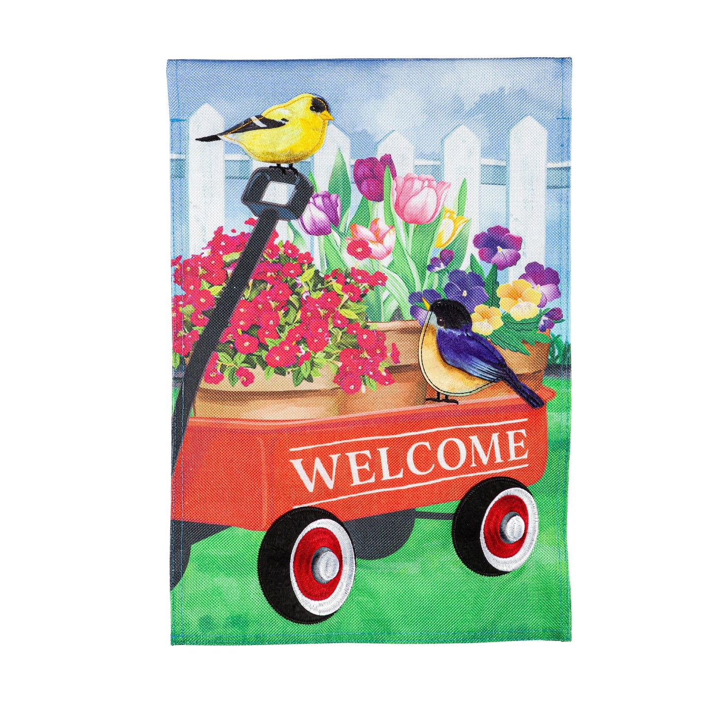 Flower Wagon Burlap Garden Flag