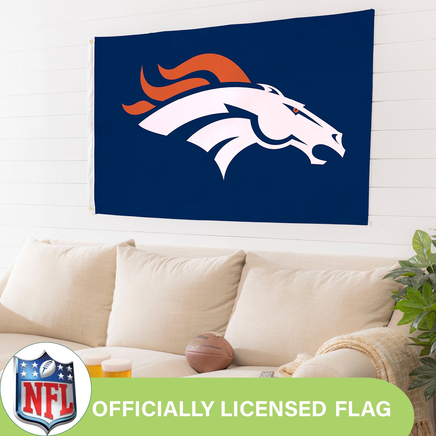 Denver Broncos Single Sided Flag with 2 Grommets, 3'x5'