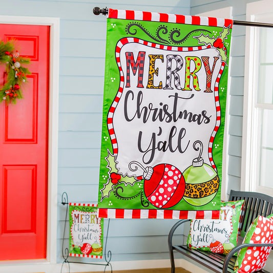 Merry Christmas Y'all Applique House Flag