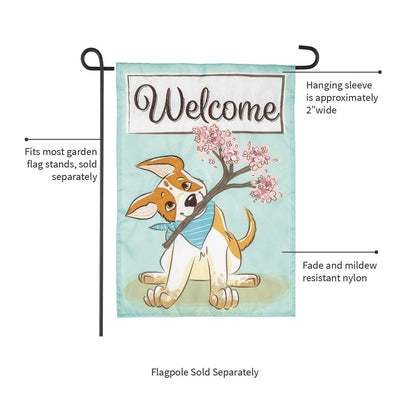 Welcome Pup Applique Garden Flag