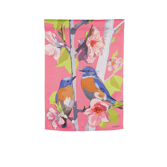 Birdies on Cherry Blossoms Suede Garden Flag