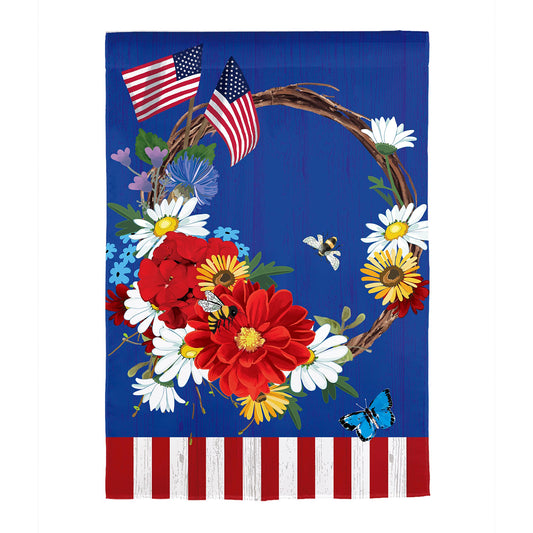 Patriotic Wreath Applique House Flag