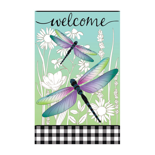 Dragonflies and Wildflowers Applique House Flag