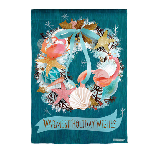 Coastal Christmas Wreath Suede House Flag
