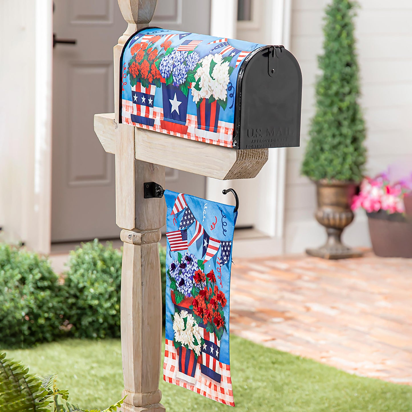 Patriotic Flower Pot Garden Linen Flag