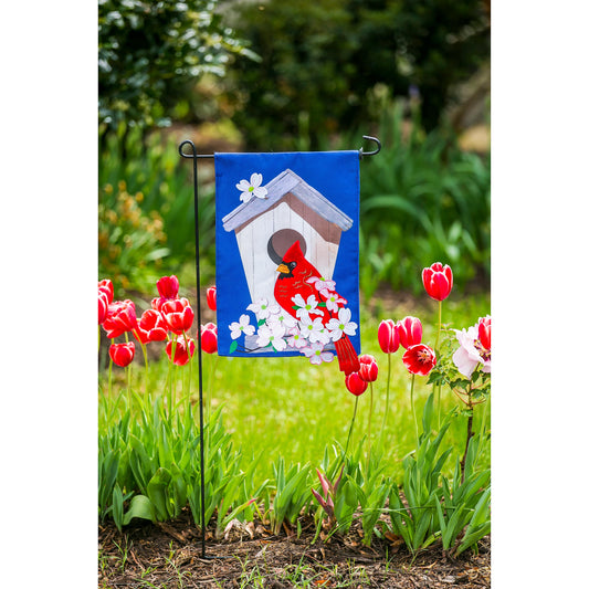 Birdhouse Cardinal Garden Burlap Flag