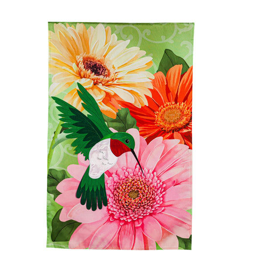 Hummingbird and Daisy Trio House Linen Flag