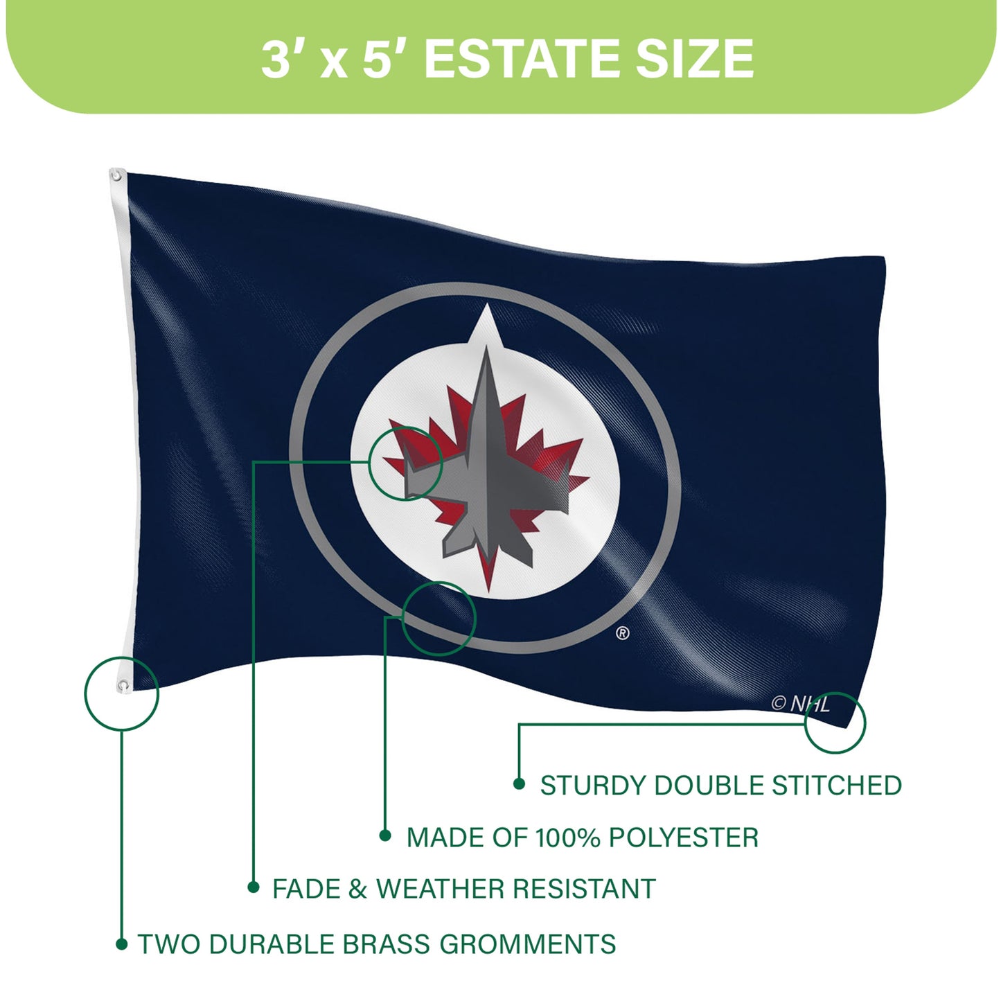 Winnipeg Jets Single Sided Flag w/ 2 Grommets, 3'x5'