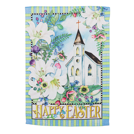 Easter Church with Flowers Suede House Flag