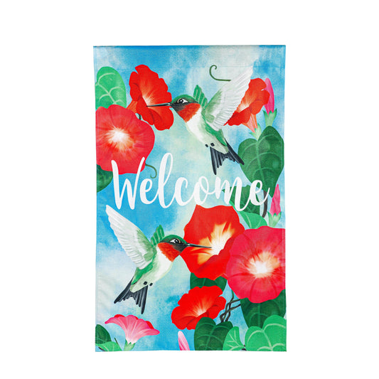 Hummingbird Hibiscus House Burlap Flag