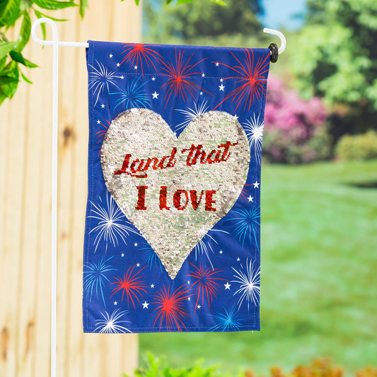 Land That I Love Reversible Heart Garden Linen Flag
