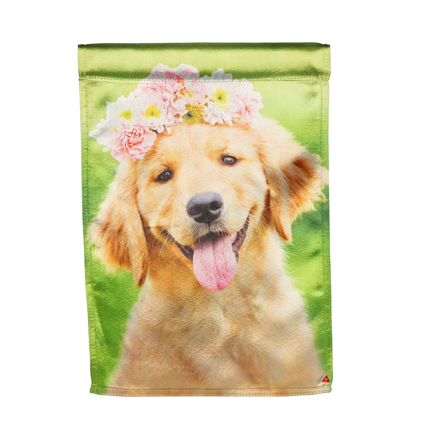 Golden Lab with Flower Crown Lustre House Flag