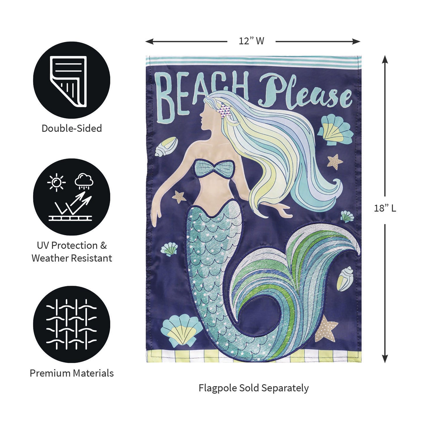 Mermaid Beach Applique Garden Flag