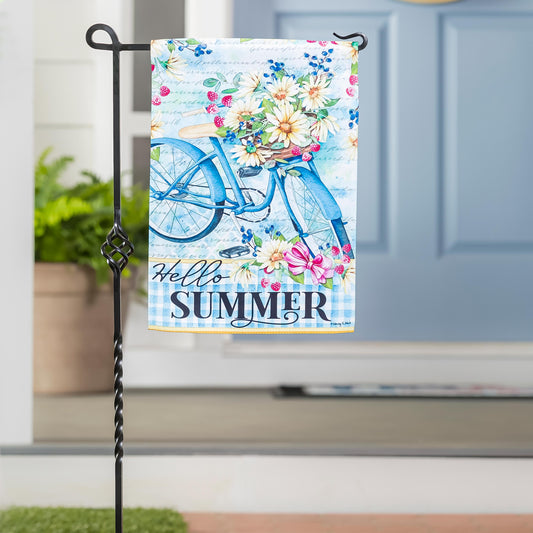 Hello Summer Bike Garden Suede Flag