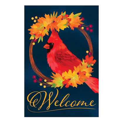 Fall Cardinal Wreath Burlap House Flag